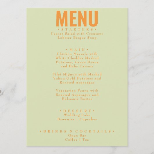 Menu Moderne Classy Bright Whimsical Mariage unique (Devant)
