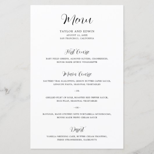 Menu moderne contemporain noir et blanc Mariage (Devant)