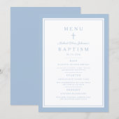 Menu Moderne de Baptême pour Garçon Croix Bleu Béb (Devant / Derrière)
