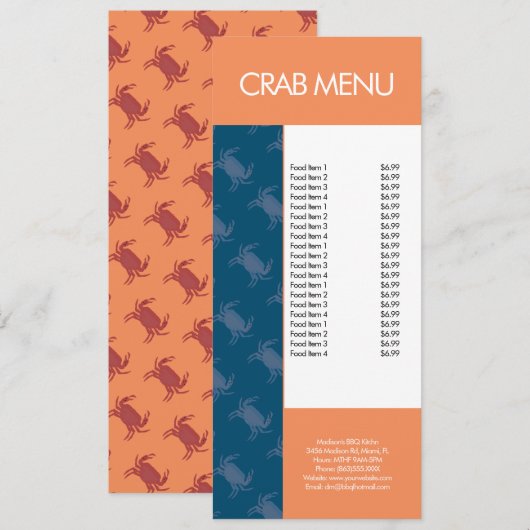 Menu Moderne de Fruits de Mer et de Crabe pour Res (Devant / Derrière)