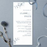 Menu Moderne Elegant Mariage bleu chic<br><div class="desc">Laissez-vous séduire par cette carte de menu de mariage élégante au design épuré et simple, aux détails floraux délicats dessinés à la main et à la typographie moderne en bloc bleu. Possibilité de personnaliser toutes les sections de texte à l'aide des zones de texte modèles fournies, si nécessaire, vous pouvez...</div>