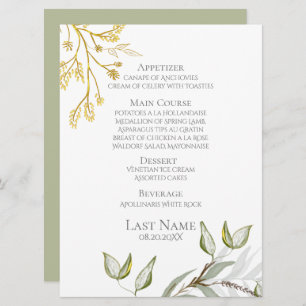 Menu Moderne Elegant Sage Green et Gold Foliing