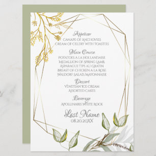 Menu Moderne Elegant Sage Green et Gold Foliing