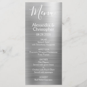 Menu moderne et élégant argenté de luxe de mariage