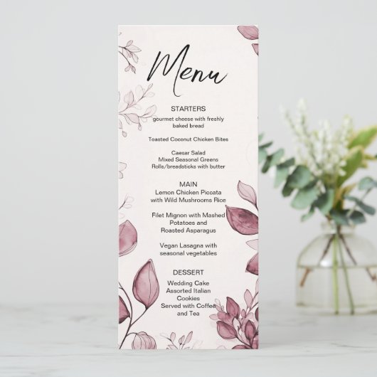 Menu moderne Feuille Mariage (Debout devant)