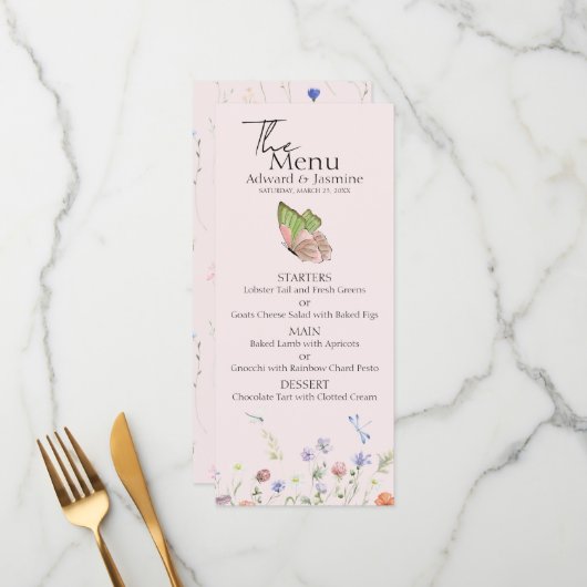 Menu Moderne Fleur sauvage Mariage Floral (Devant/Arrière en situation)