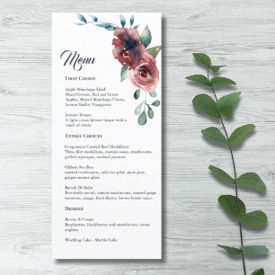 Menu Moderne Floral Bourgogne Marine Peach Blush
