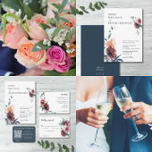 Menu Moderne Floral Bourgogne Marine Peach Blush