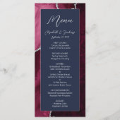 Menu Moderne mariage bordeaux argent agate bleu marine (Devant)