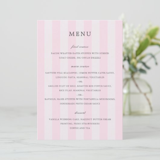Menu Moderne mariage élégant rayures roses (Debout devant)
