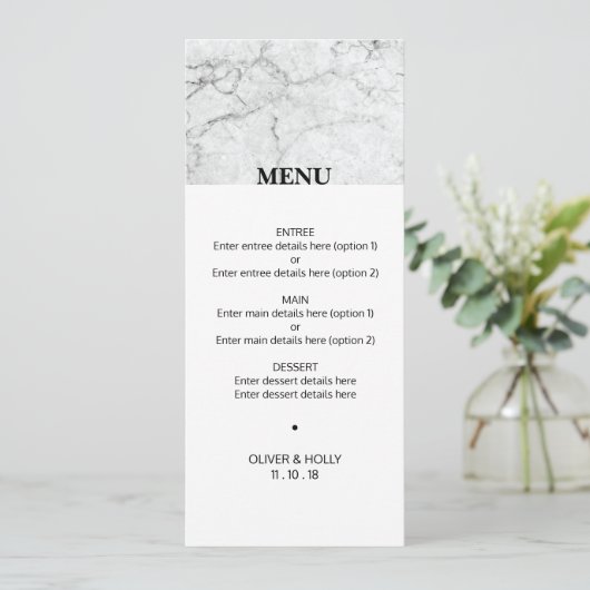 Menu moderne mariage en marbre (Debout devant)