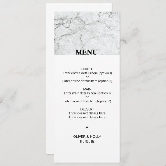 Menu moderne mariage en marbre (Devant / Derrière)