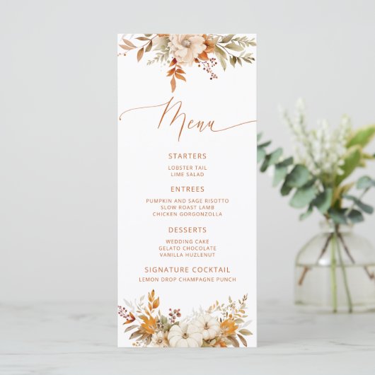 Menu Moderne Mariage en terre cuite automne élégant (Debout devant)