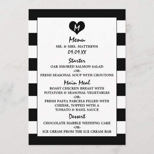 Menu moderne Mariage noir et blanc (Devant)