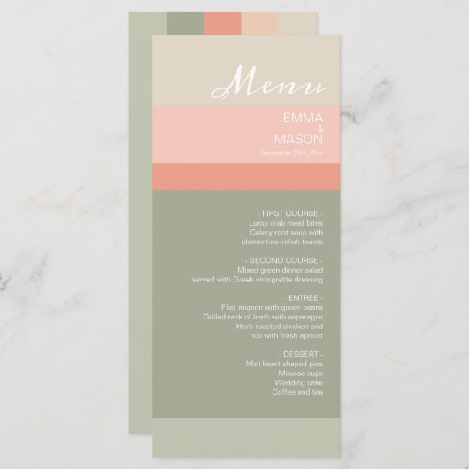 Menu Moderne Metro Peach Coral Sage (Devant / Derrière)