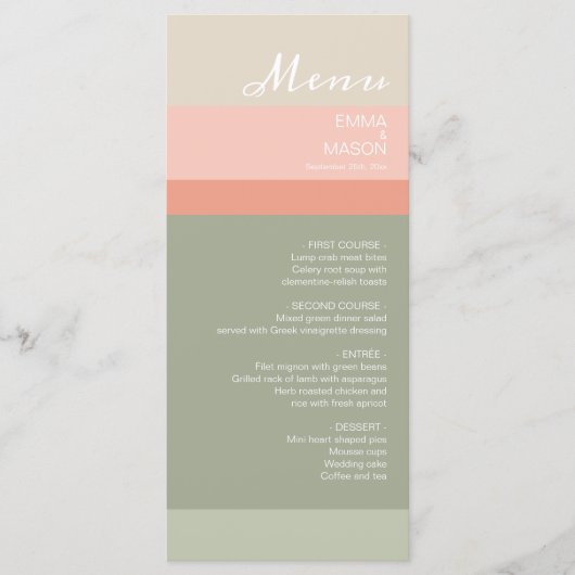 Menu Moderne Metro Peach Coral Sage (Devant)