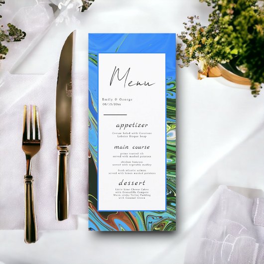 Menu Moderne minimal bleu vert Abstrait Artiste Mariage