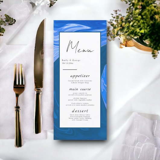 Menu Moderne Minimal Marine Blue Waves Mariage Abstrait