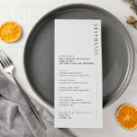 Menu moderne minimaliste avec nom<br><div class="desc">Invitations invités à votre mariage avec cette carte de menu simple et moderne personnalisable, qui dispose d'une police propre sur arrière - plan blanc. Ce faire-part de mariage est parfait pour toute saison. Les tailles de police et le texte peuvent être modifiés. N'hésitez pas à me contacter si vous avez...</div>