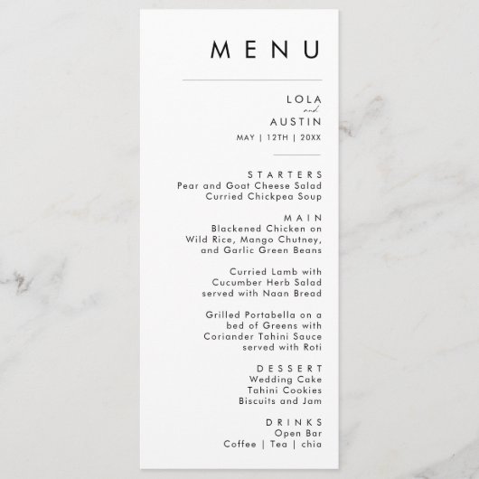 Menu Moderne Minimaliste Mariage (Devant)