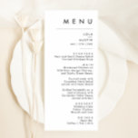 Menu Moderne Minimaliste Mariage<br><div class="desc">Ce menu de dîner minimaliste moderne est parfait pour votre mariage boho élégant. Son design abstrait simple et unique, accompagné d'un script minimaliste contemporain et d'une palette de couleurs blanches et noires, donne à ce produit une sensation de luxe formel élégant tout en restant simpliste, chic bohème. Gardez-le tel quel,...</div>