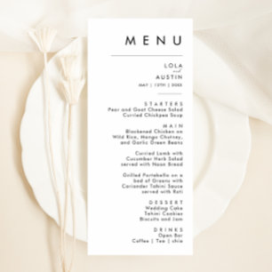 Menu Moderne Minimaliste Mariage