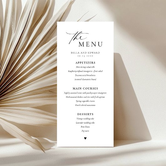 Menu Moderne Minimaliste Mariage