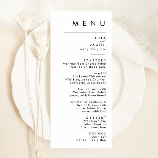 Menu Moderne Minimaliste Mariage