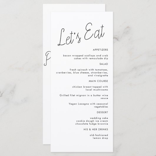 Menu Moderne Minimaliste Mariage (Devant / Derrière)