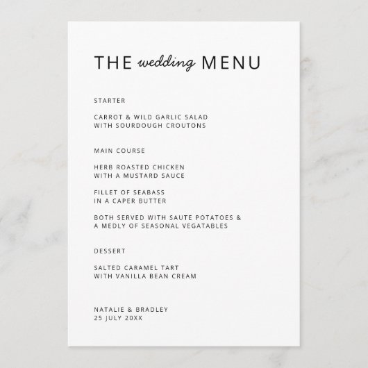 Menu Moderne minimaliste | Nettoyer le Mariage simple (Devant)