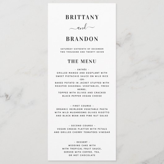 Menu Moderne minimaliste noir & blanc Mariage simple (Devant)