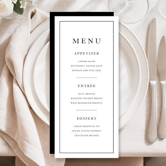 Menu Moderne minimaliste noir et blanc