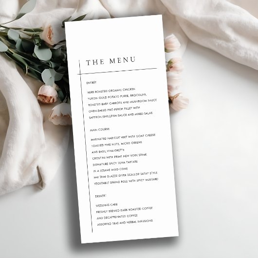 MENU MODERNE MODERNE NOIR ET BLANC MARIAGE DE TYPOGRAPH