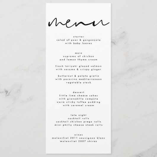 Menu moderne noir et blanc Mariage (Devant)