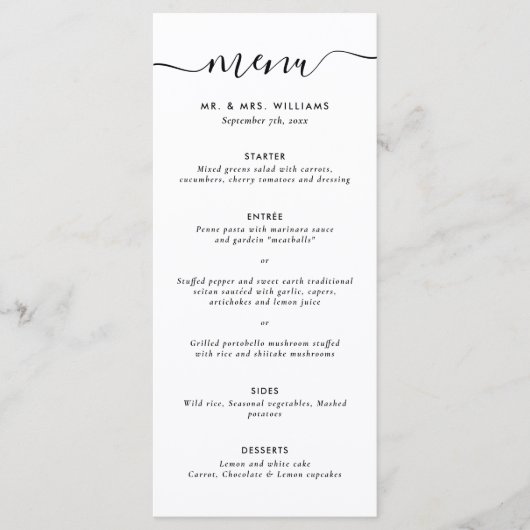 Menu moderne noir et blanc Mariage (Devant)