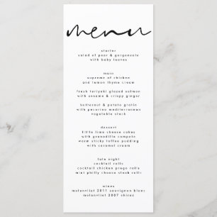 Menu moderne noir neutre Mariage blanc