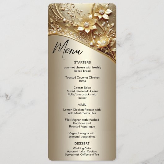 Menu Moderne Orné Fleurs Dorées avec Perles (Devant)