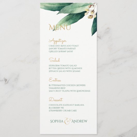 Menu Moderne peint botanique verdure mariage rustique (Devant)