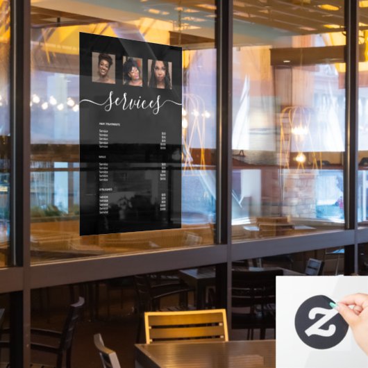 Menu Moderne Photo Collage Black Spa Salon Service Raamsticker (Restaurant Raam)