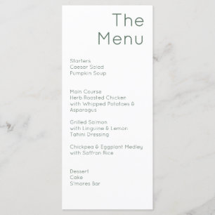 Menu Moderne Rétro Olive Green & White Mariage