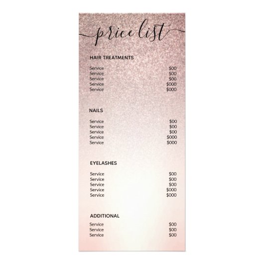 Menu Moderne Roos Gold Glitter Spa Salon Price Lis (Achterkant)