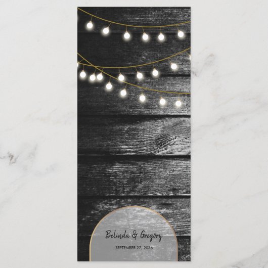 Menu Moderne Rustique Noir Bois Lumière Arc Mariage (Dos)