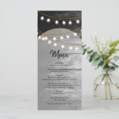 Menu Moderne Rustique Noir Bois Lumière Arc Mariage (Debout devant)