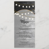 Menu Moderne Rustique Noir Bois Lumière Arc Mariage (Devant)