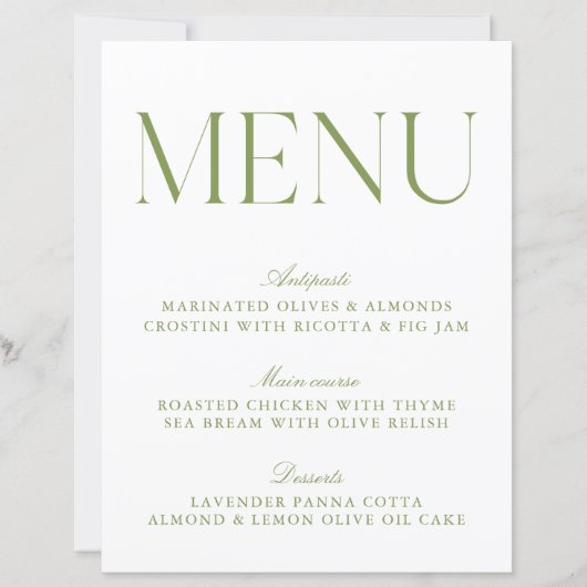 Menu moderne Sage Vert & Blanc (Devant)