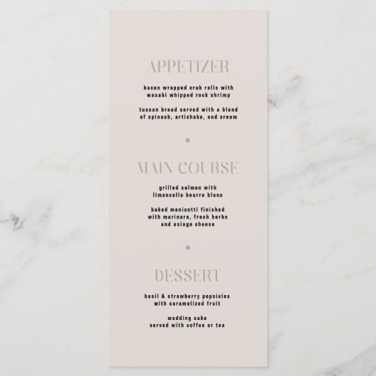 Menu Moderne Simple Beige Edge Mariage (Dos)