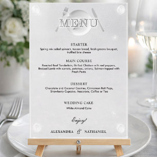 Menu Moderne Simple Faux Acrylique Mariage Noir et Blan