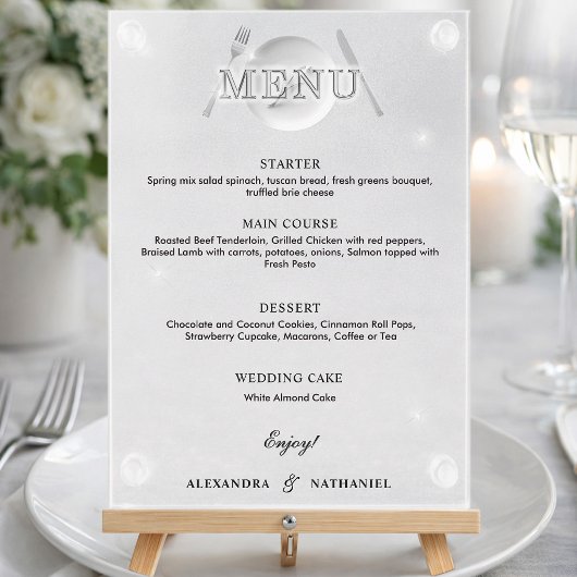Menu Moderne Simple Faux Acrylique Mariage Noir et Blan