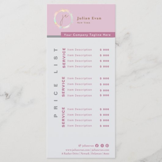 Menu Moderne simple Hologramme Monographie rose Prix (Devant)