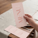 Menu moderne simple Mariage de bord rose<br><div class="desc">Ce menu Mariage aux couleurs rose pâle conviendra parfaitement aux Mariages modernes. Il comporte des lettres en gras sur le côté avant de la carte. Le menu est à double sens et la liste des plats à l'arrière est modifiable. Vous pouvez personnaliser ce menu avec les noms et la date...</div>